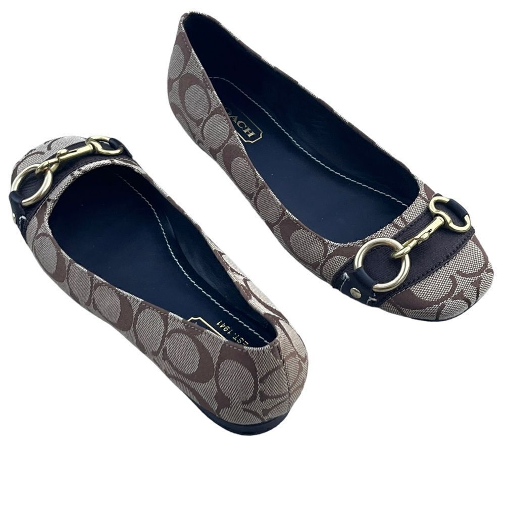 Brown Coach Logo Round Toe Ballet Flat w/Gold Fittings Like New Size 6B - Picture 3 of 12